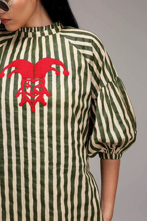 Egg-Shell Green Striped Big Joker Tunic