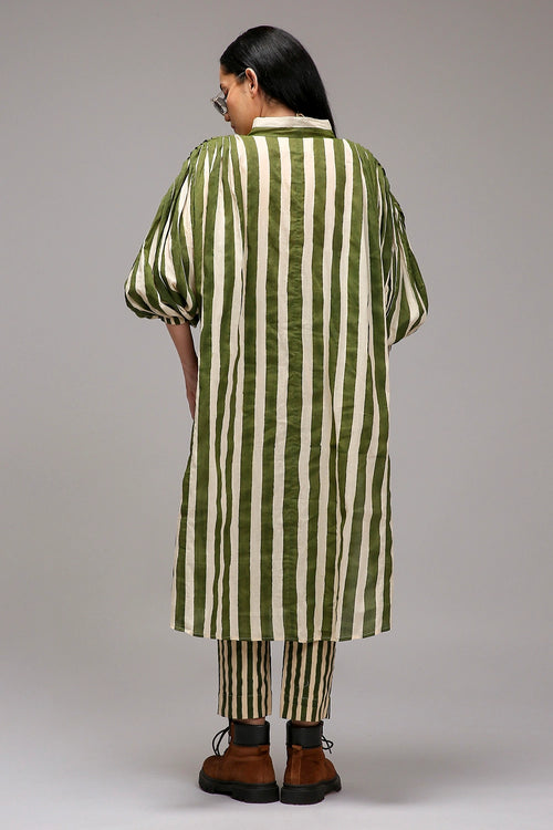 Egg-Shell Green Striped Baha Tunic Set