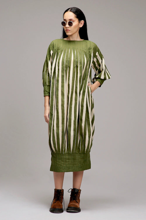 Egg-Shell Green Striped Balloon Dress