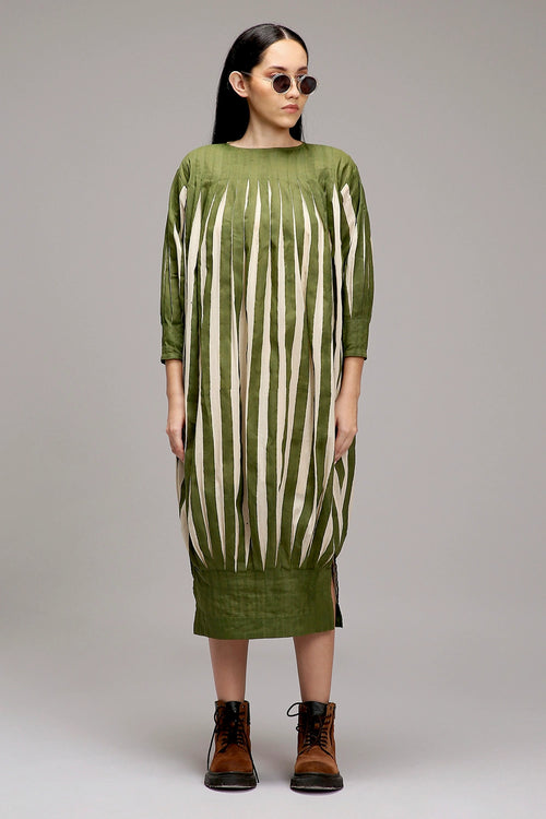 Egg-Shell Green Striped Balloon Dress