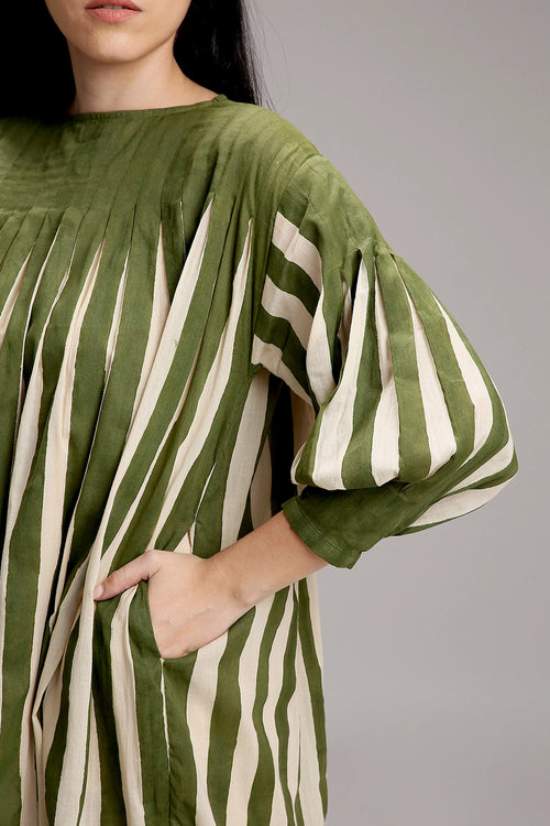 Egg-Shell Green Striped Balloon Dress