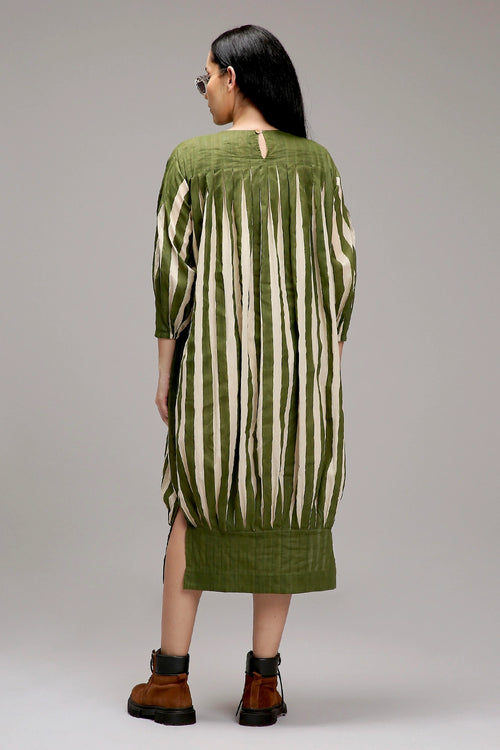 Egg-Shell Green Striped Balloon Dress
