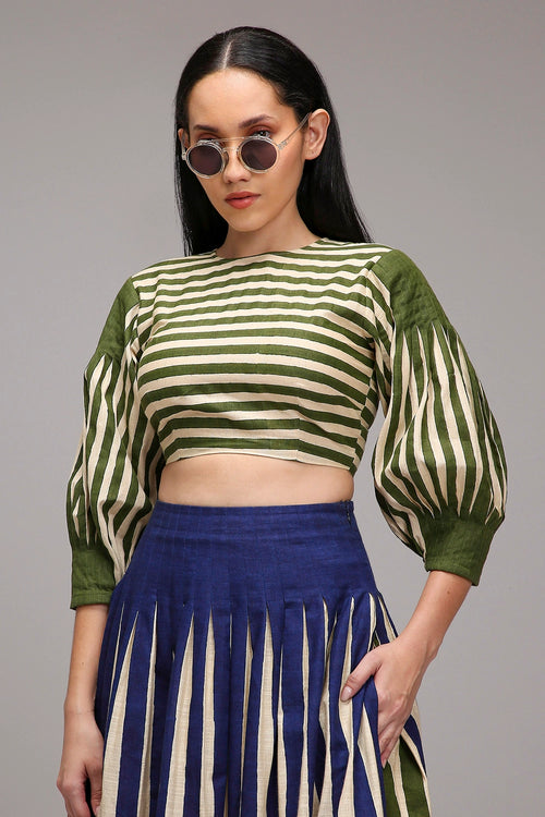 Egg-Shell Striped Crop Top & Skirt Set (2 PCS)