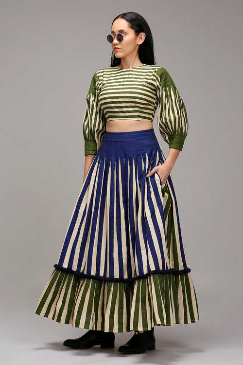 Egg-Shell Striped Crop Top & Skirt Set (2 PCS)