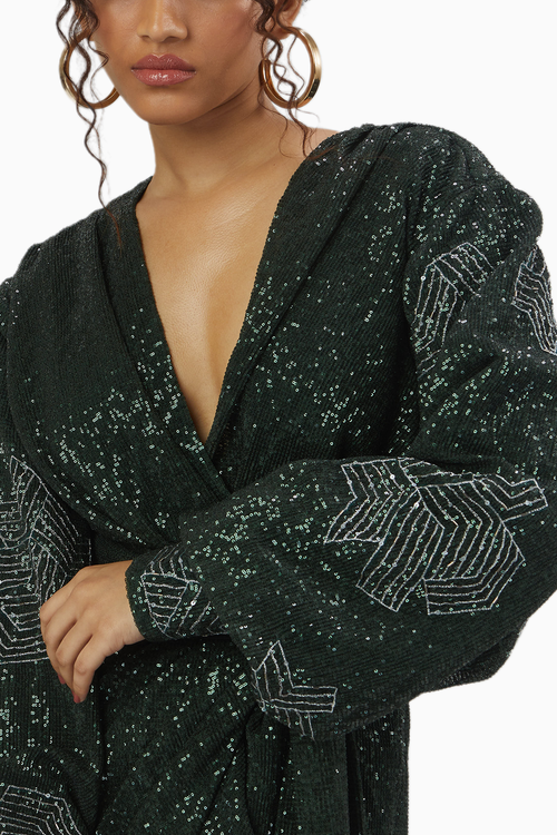 Emerald Sequin Warp Mini Dress