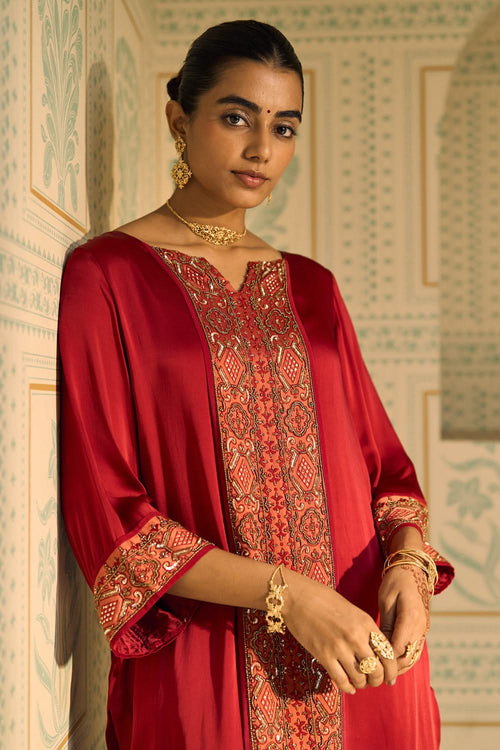 Red Seerat Kurta Set