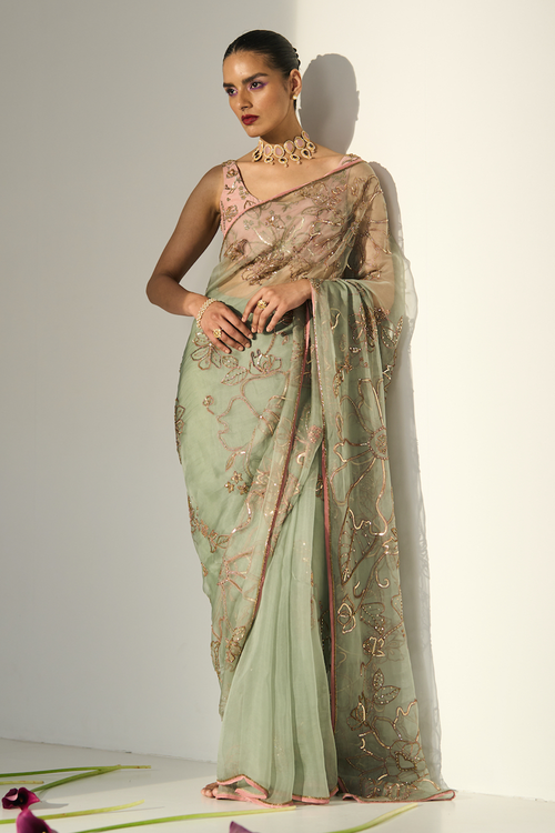 Green Mansa Saree With Blouse