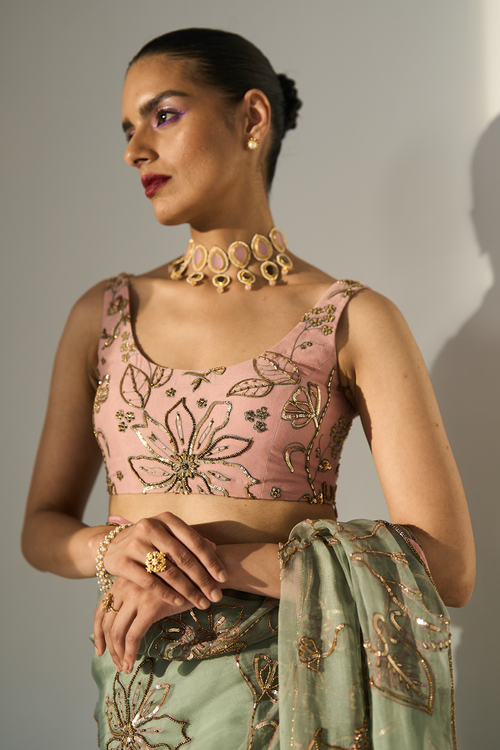 Green Mansa Saree With Blouse