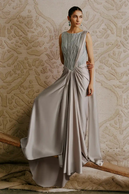 Mercury Gota Embossed Draped Saree