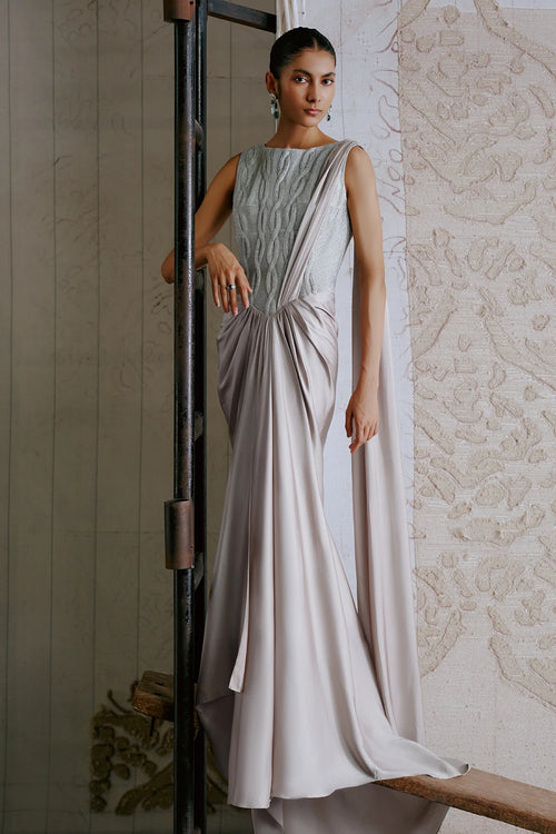Mercury Gota Embossed Draped Saree