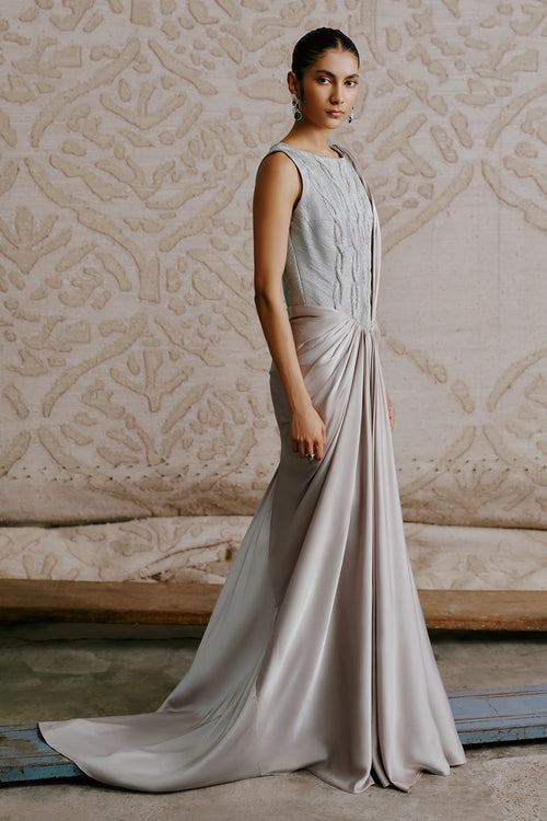 Mercury Gota Embossed Draped Saree