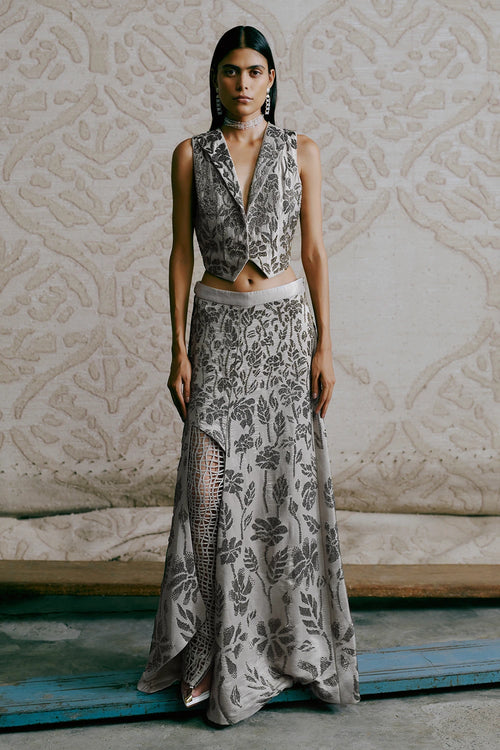 Metallic Ombré Bloom Embroidered Ensemble