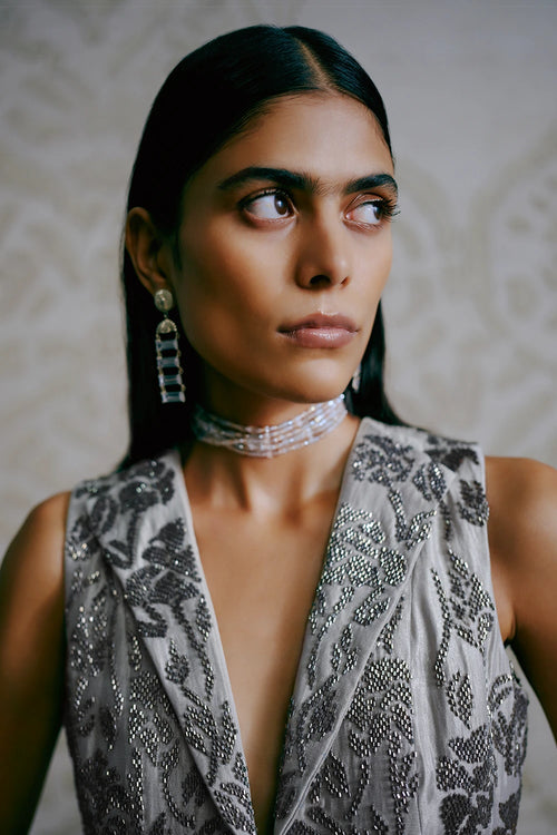 Metallic Ombré Bloom Embroidered Ensemble