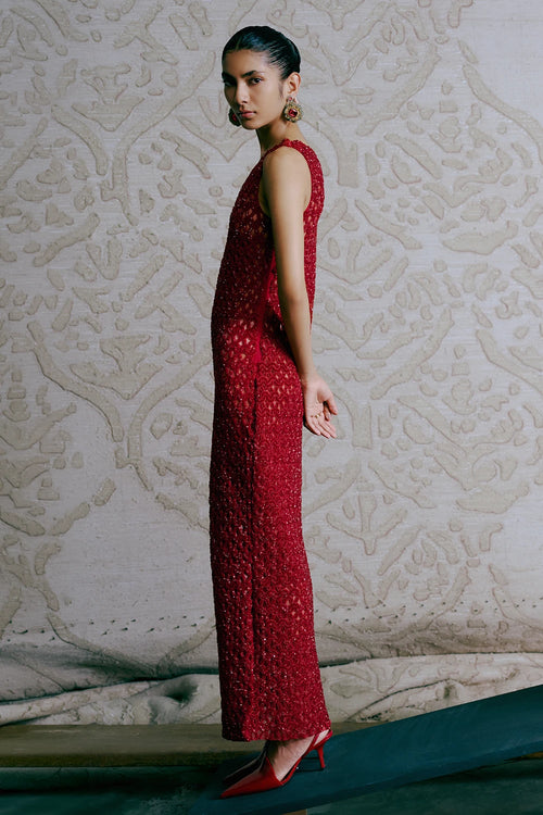 Ruby 3D Loop Hand Embroidered Dress With Draped Saree