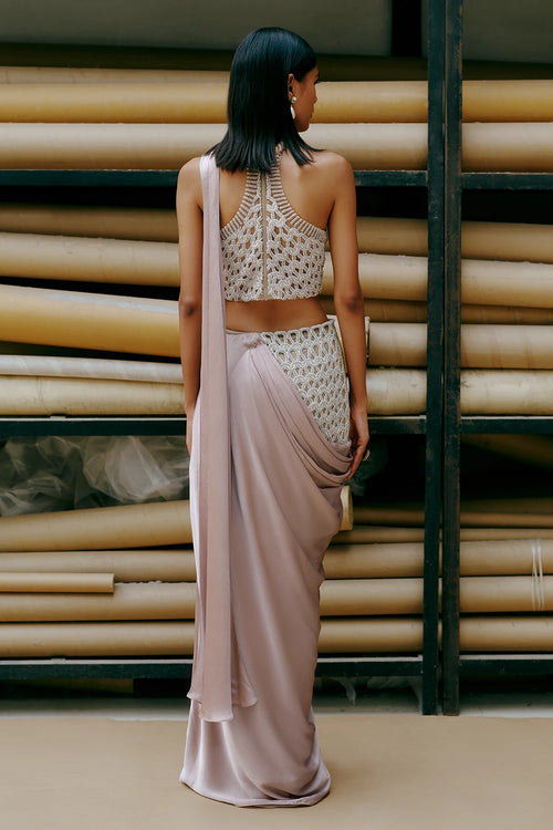 Soft Taupe Interloop Draped Saree