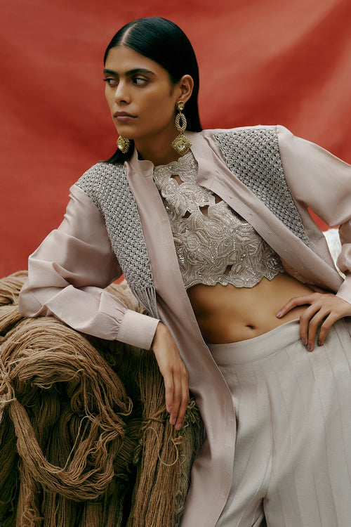Sand Macramé Kurta Set