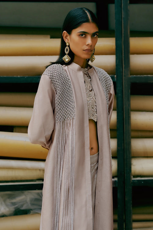 Sand Macramé Kurta Set