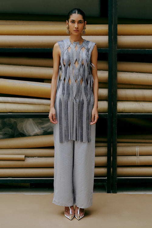 Powder Blue Embroidered Loop Vest