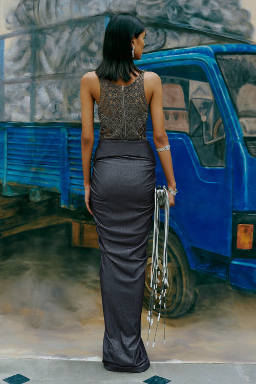 Denim Draped Collar Skirt