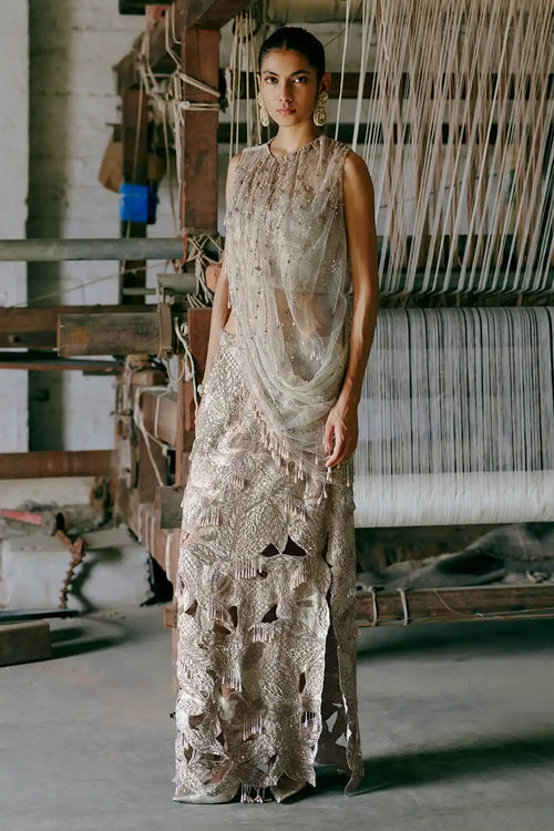 Rose Gold Embroidered Cowl Cape