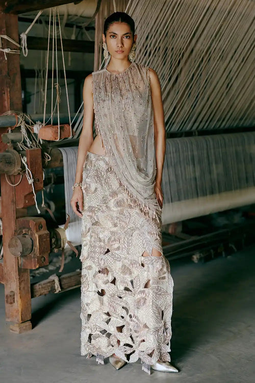 Rose Gold Embroidered Cowl Cape
