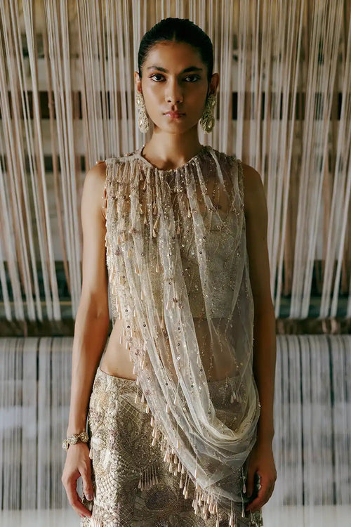 Rose Gold Embroidered Cowl Cape