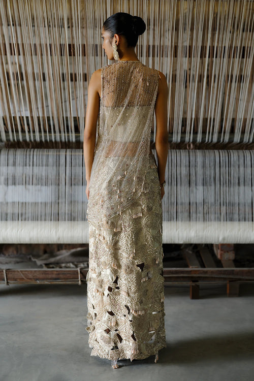 Rose Gold Embroidered Cowl Cape