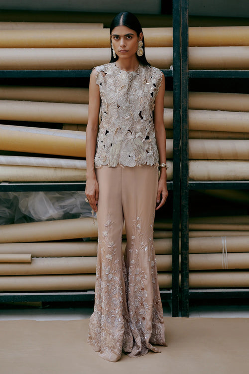 Gold Foil Aviary Cutwork Vest With Ties
