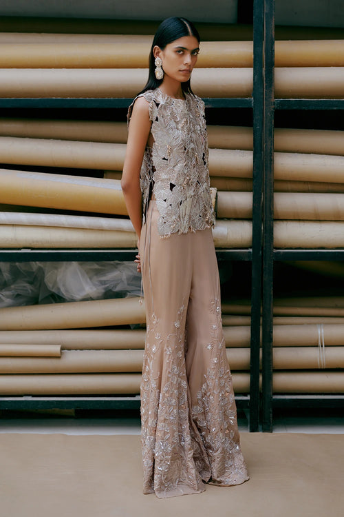 Gold Foil Aviary Cutwork Vest With Ties