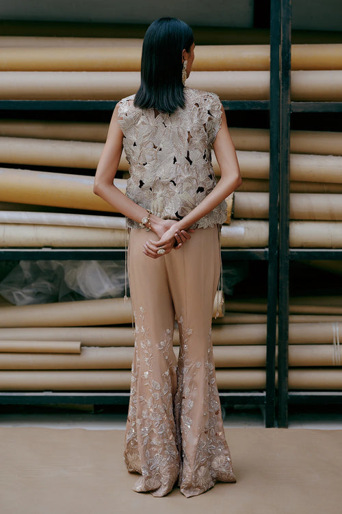 Gold Foil Aviary Cutwork Vest With Ties