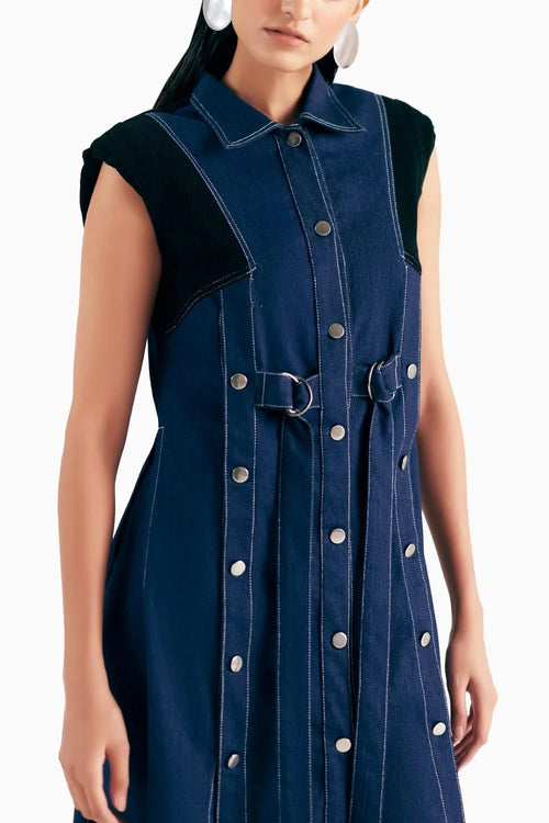 Denim Panelled Sleeveless Trench