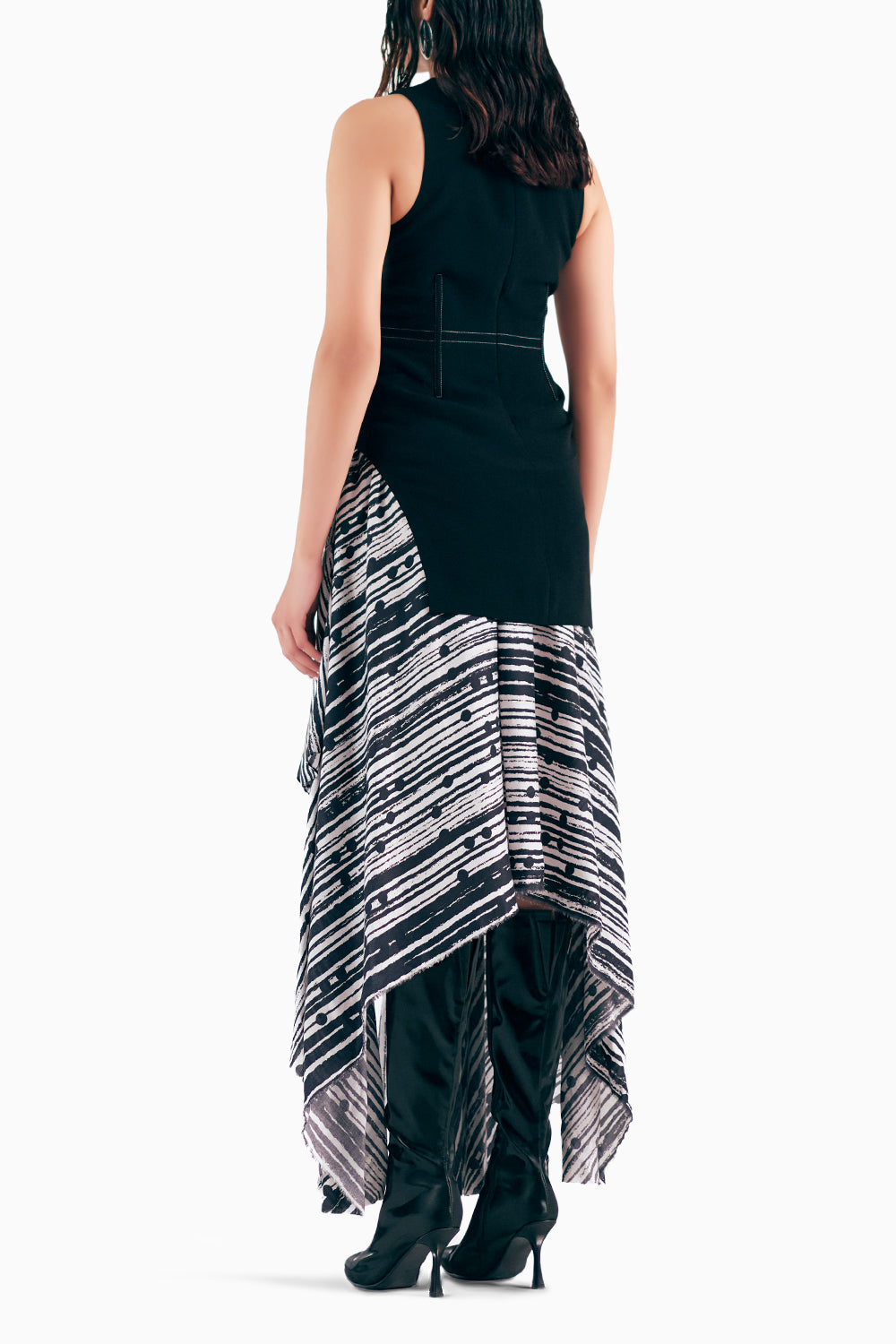 Monochrome Braille Printed Deconstructed Dress