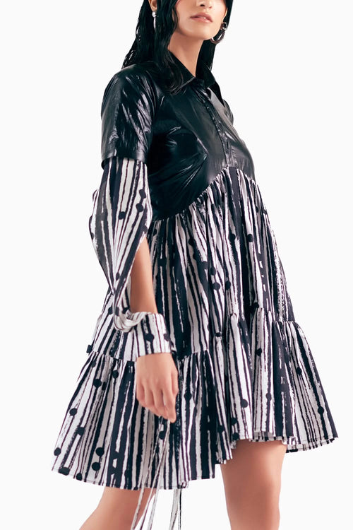 Monochrome Braille Printed Tier Dress
