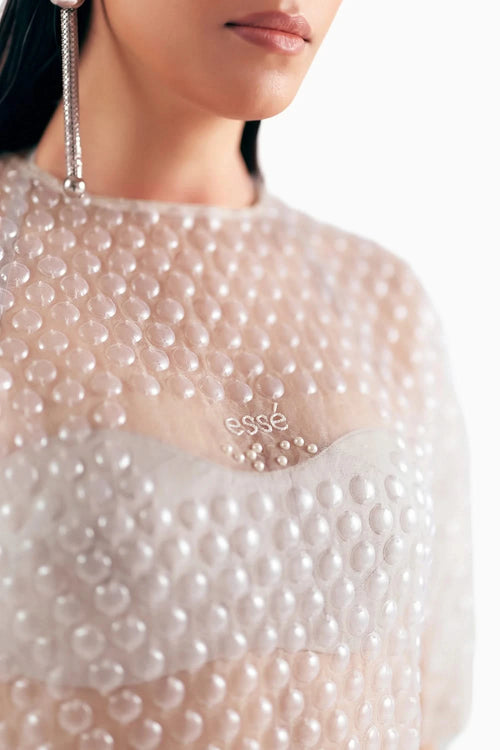 Organza Bubble Wrap T-Shirt With Denim Fray Pants