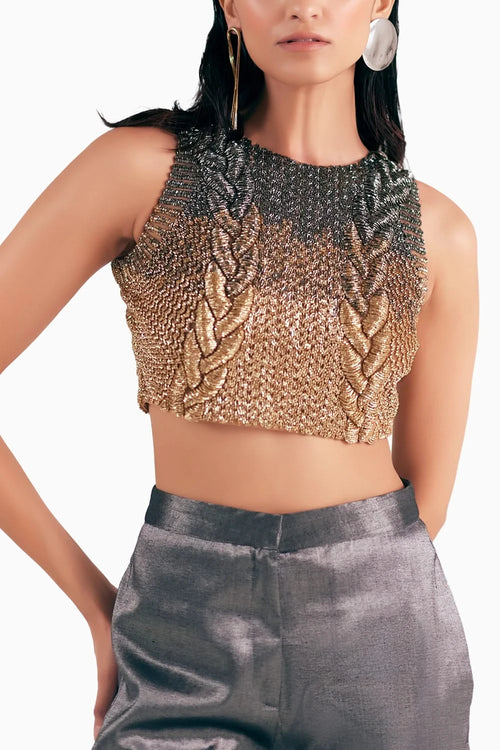 Metallic Ombre 3D Knit Embellished Blouse