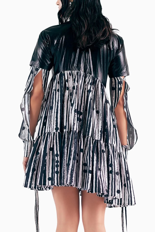 Monochrome Braille Printed Tier Dress