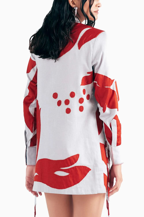 Color Block Floral Appliqué Shirt Dress
