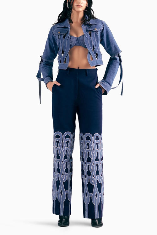 Denim Knit Loop AppliquÃƒÂ© Jackets With Trousers