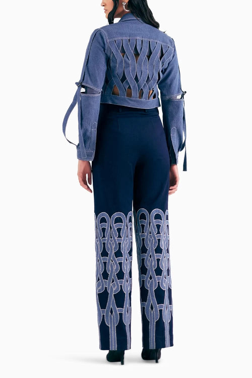 Denim Knit Loop AppliquÃƒÂ© Jackets With Trousers