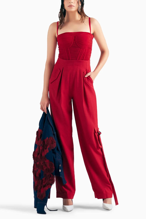 Crimson Corset Cargo Jumpsuit