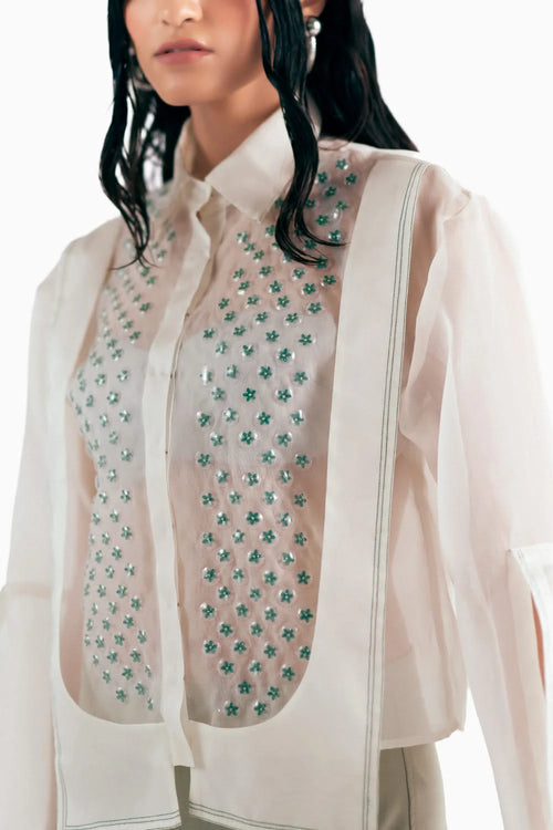 Silk Organza Bubble Wrap Panelled Shirt