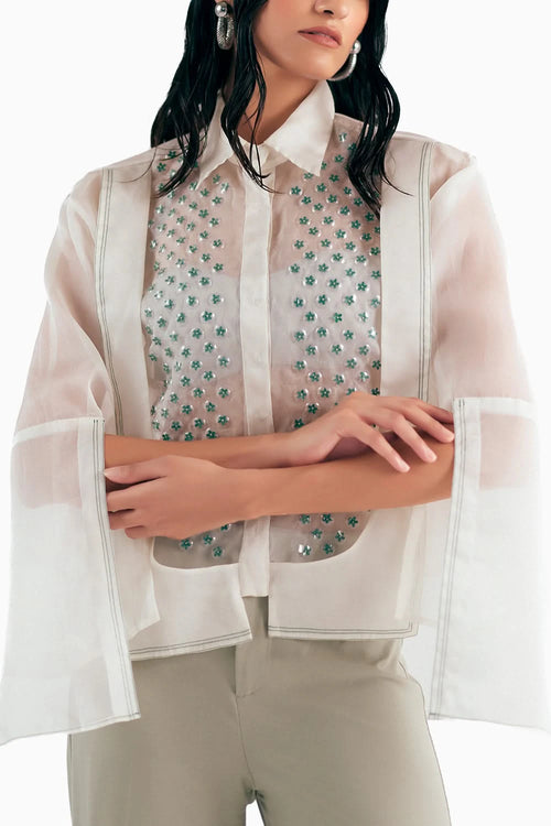 Silk Organza Bubble Wrap Panelled Shirt