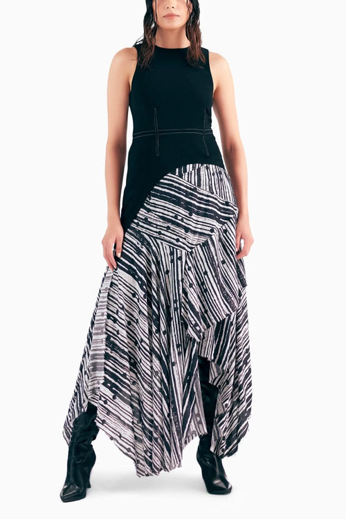 Monochrome Braille Printed Deconstructed Dress