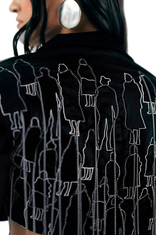 Coal Cropped Jacket With Humans Of Essé Embroidery