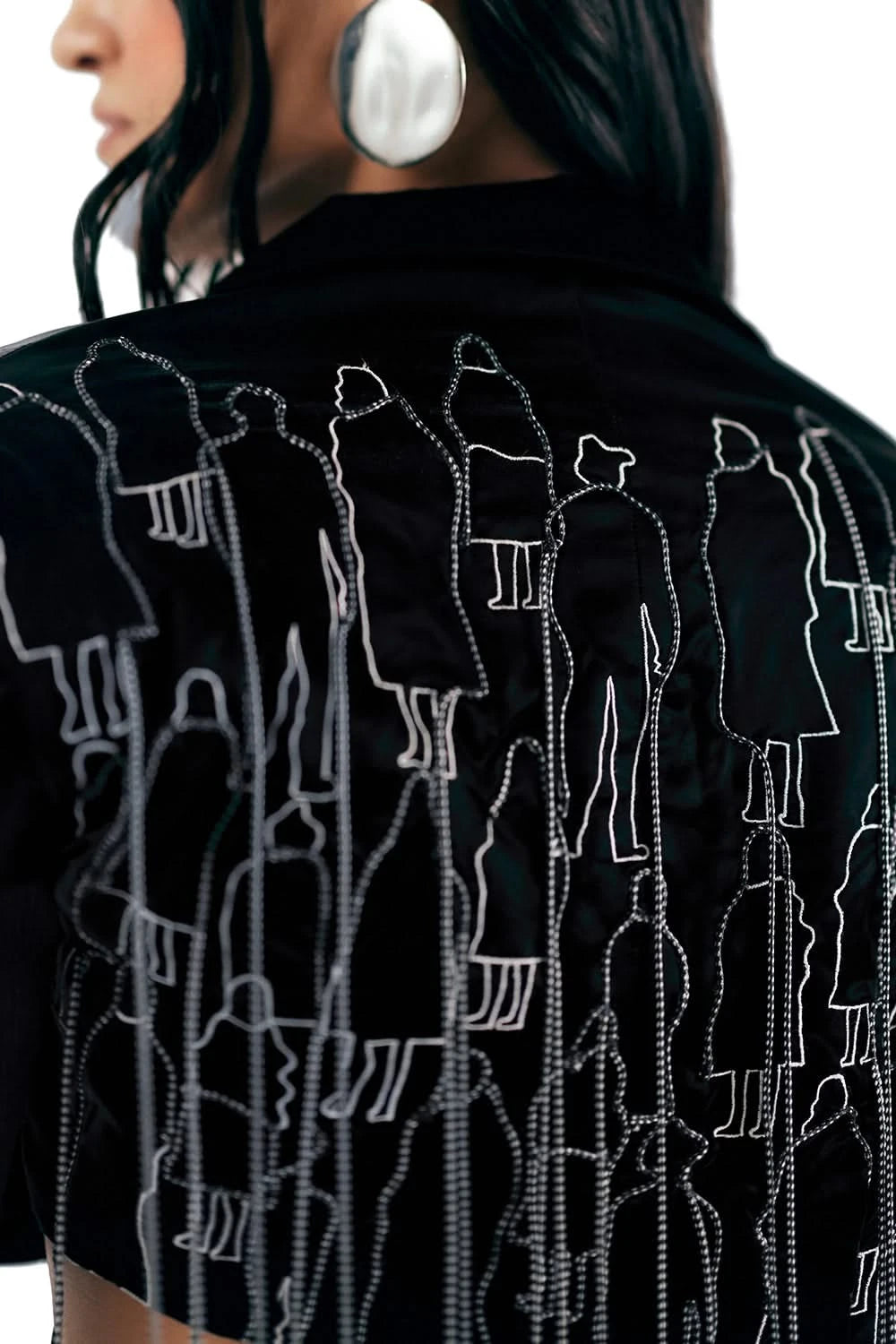 Coal Cropped Jacket With Humans Of Essé Embroidery