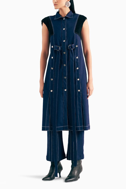 Denim Panelled Sleeveless Trench