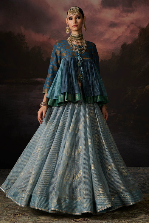 Farah Blue Green Lehenga Set