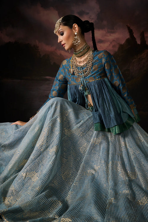Farah Blue Green Lehenga Set
