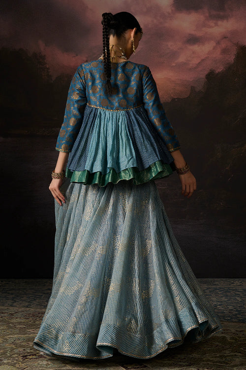 Farah Blue Green Lehenga Set
