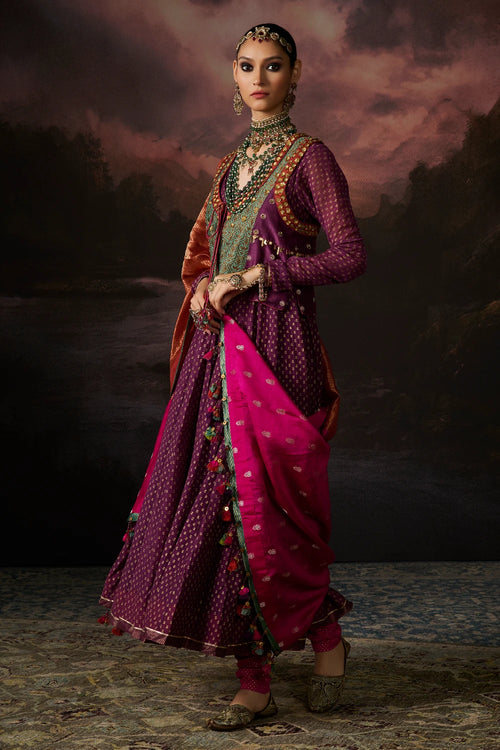 Ambeer Jamun Purple Kurta With Gilet Set